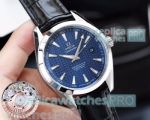 Copy Omega Seamaster Aqua Terra 150 Blue Dial Black Leather Strap Watch